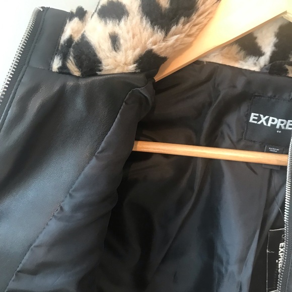 Express leopard print fur leather trim jacket NWT - Picture 4 of 12